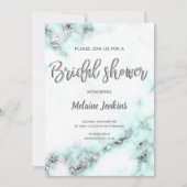 Aquamarine und silberne Marmordusche Einladung (Vorderseite)