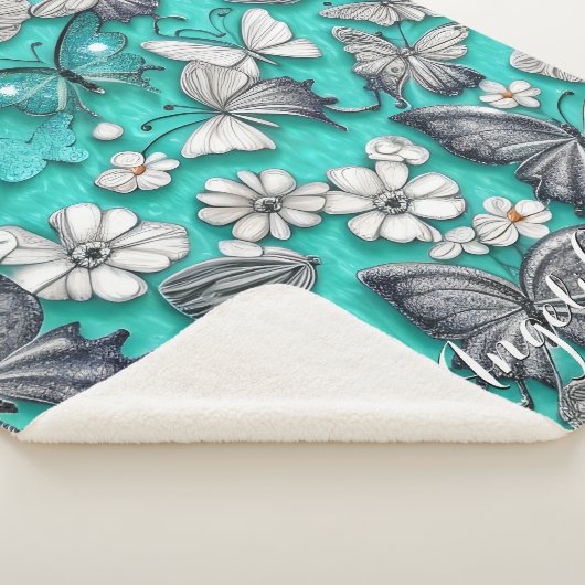 Aquamarine und silberne Schmetterlinge Personalisi Sherpadecke (3/4)