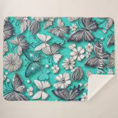 Aquamarine und silberne Schmetterlinge Personalisi Sherpadecke (Vorderseite (Horizontal))