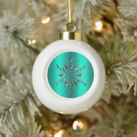 Aquamarine und silberne Weihnachten Keramik Kugel-Ornament (Baum)