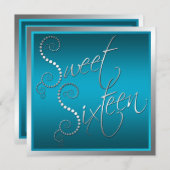 Aquamarine und Silberperlen 16 . Geburtstag Einlad Einladung (Vorne/Hinten)