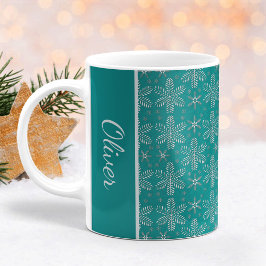 Aquamarine und Silberschneeflocken Weihnachts-Tass Kaffeetasse