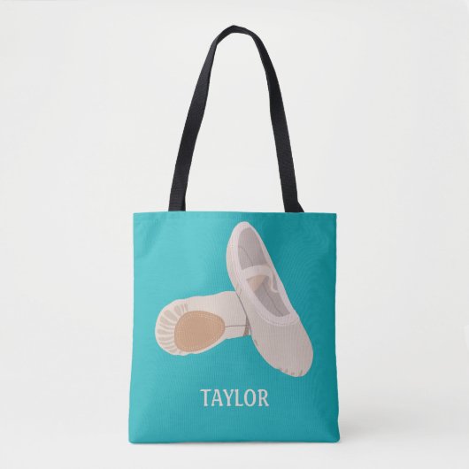 Aquamarine und Tan Ballet Shoes Personalisiert Tasche (Vorderseite)