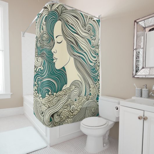 Aquamarine und tanische Wasserfrau Duschvorhang (Beispiel)