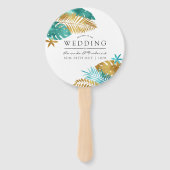 Aquamarine und tropische Gastgeschenk Hochzeit Fächer (Vorderseite)