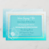 Aquamarine und türkisblaue Blume Hochzeit Einladung (Vorne/Hinten)