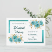 Aquamarine und türkisfarbene Rose Elegante Probe A Einladung (Stehend Vorderseite)