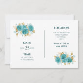 Aquamarine und türkisfarbene Rose Elegante Probe A Einladung (Rückseite)