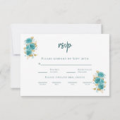 Aquamarine und türkisfarbene Rose Elegante RSVP-Ka RSVP Karte (Rückseite)