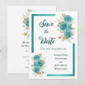 Aquamarine und türkisfarbene Rose Save the Date El (Vorne/Hinten)