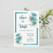 Aquamarine und türkisfarbene Rose Save the Date El (Stehend Vorderseite)