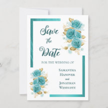 Aquamarine und türkisfarbene Rose Save the Date El