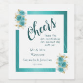 Aquamarine und türkisfarbene Rose Weinetikett (Einzelnes Label)