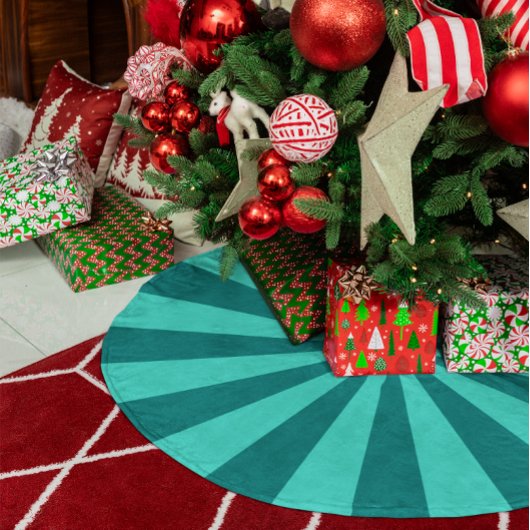 Aquamarine und türkisfarbene Sternexplosion Streif Polyester Weihnachtsbaumdecke