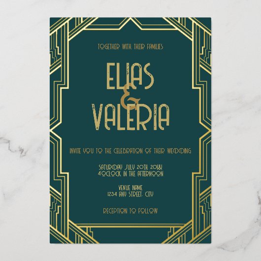 Aquamarine und Tuxedos Foil Wedding Einladung (Vorderseite)