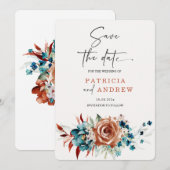 Aquamarine und verbrannte Orange Hochzeit Speicher Einladung (Vorne/Hinten)