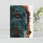 Aquamarine und verbrannte Orange-Wasserfarbe Save  The Date (Stehend Vorderseite)