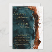 Aquamarine und verbrannte Orangefarbene Hochzeit Einladung (Vorderseite)