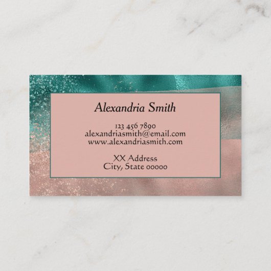 Aquamarine und weiche Blush Pink Ombre Foil Busine Visitenkarte (Rückseite)