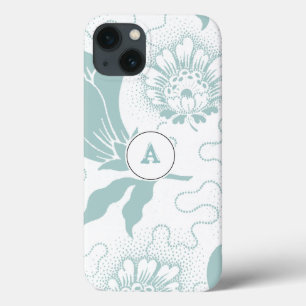 Aquamarine und weiße Blütendrucke mit Monogramm Case-Mate iPhone Hülle