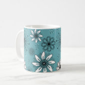 Aquamarine und weiße Daisy Pen und Tintenzeichnung Kaffeetasse (Vorderseite Links)