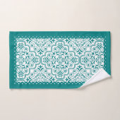 Aquamarine und weiße Damastmuster, gerollte Ränder Badhandtuch Set (Handtuch)