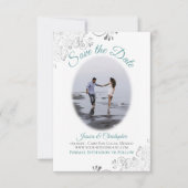 Aquamarine und weiße Elegante Hochzeit Oval Foto Save The Date (Vorderseite)