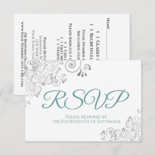 Aquamarine und weiße Elegante Hochzeitsfeier RSVP Karte