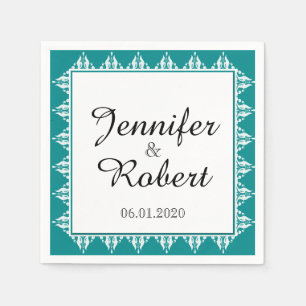 Aquamarine und weiße Filigrean Border Wedding Napk Serviette