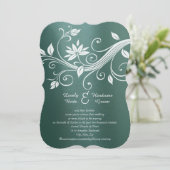 Aquamarine und weiße Floral Whimsey Hochzeitseinla Einladung (Stehend Vorderseite)