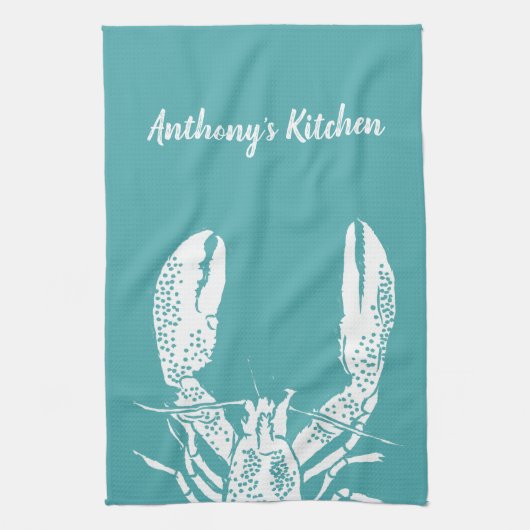 Aquamarine und weiße Hummer, naukal Personalisiert Geschirrtuch (Vertikal)
