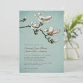 Aquamarine und weiße Magnolia Hochzeit Einladung (Stehend Vorderseite)