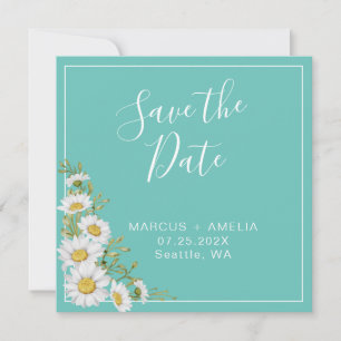 Aquamarine und weiße Milchprodukte Save the Date Q Ankündigung