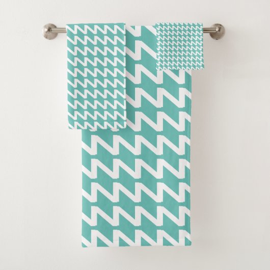 Aquamarine und weiße moderne Sharp Waves Badhandtuch Set (Insitu)