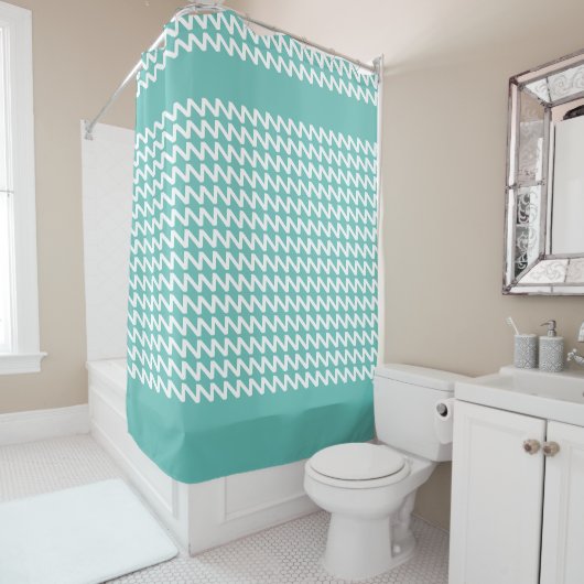 Aquamarine und weiße moderne Sharp Waves Duschvorhang (Beispiel)
