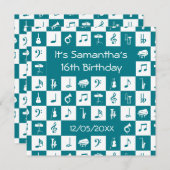 Aquamarine und weiße Musiknoten und Instrumente Einladung (Vorne/Hinten)