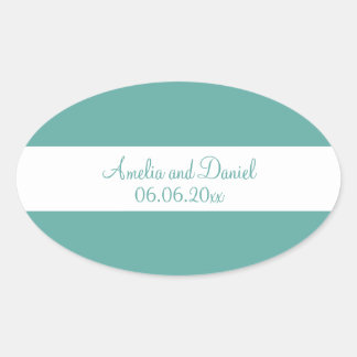 Aquamarine und weiße Personalisierte Hochzeitstick Ovaler Aufkleber