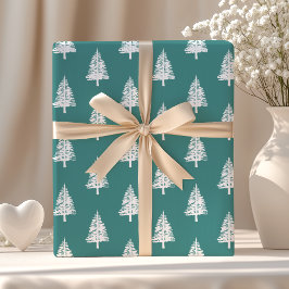 Aquamarine und weiße Pinienbäume Weihnachten Geschenkpapier