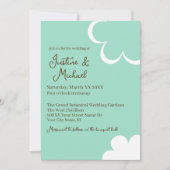 Aquamarine und weiße Retro-Blume Hochzeit Einladung (Vorderseite)