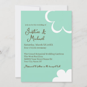Aquamarine und weiße Retro-Blume Hochzeit Einladung
