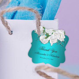 Aquamarine und weiße Rosen Elegante Hochzeit Geschenkanhänger