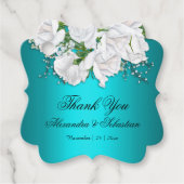 Aquamarine und weiße Rosen Elegante Hochzeit Geschenkanhänger (Vorderseite)