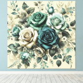 Aquamarine und weiße Rosen Leinwanddruck (Insitu (Holzboden))
