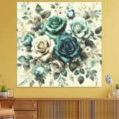 Aquamarine und weiße Rosen Leinwanddruck (Insitu (Wohnzimmer))