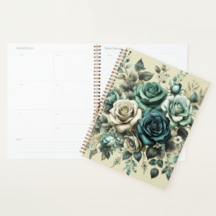Aquamarine und weiße Rosen Planer