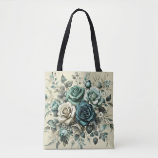 Aquamarine und weiße Rosen Tasche
