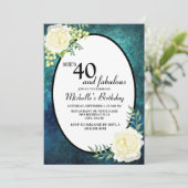 Aquamarine und weiße Rosentrauben 40. Geburtstag Einladung (Stehend Vorderseite)