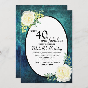 Aquamarine und weiße Rosentrauben 40. Geburtstag Einladung