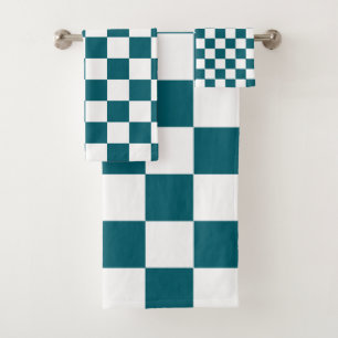 Aquamarine und weiße Schachrückführung Badhandtuch Set