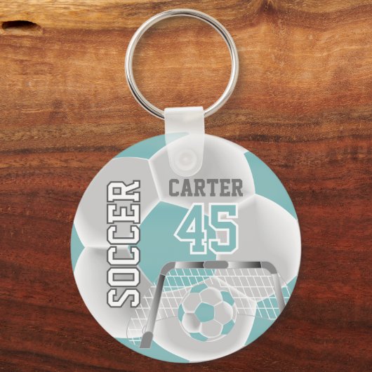 Aquamarine und weiße ⚽ schlüsselanhänger (Vorderseite)